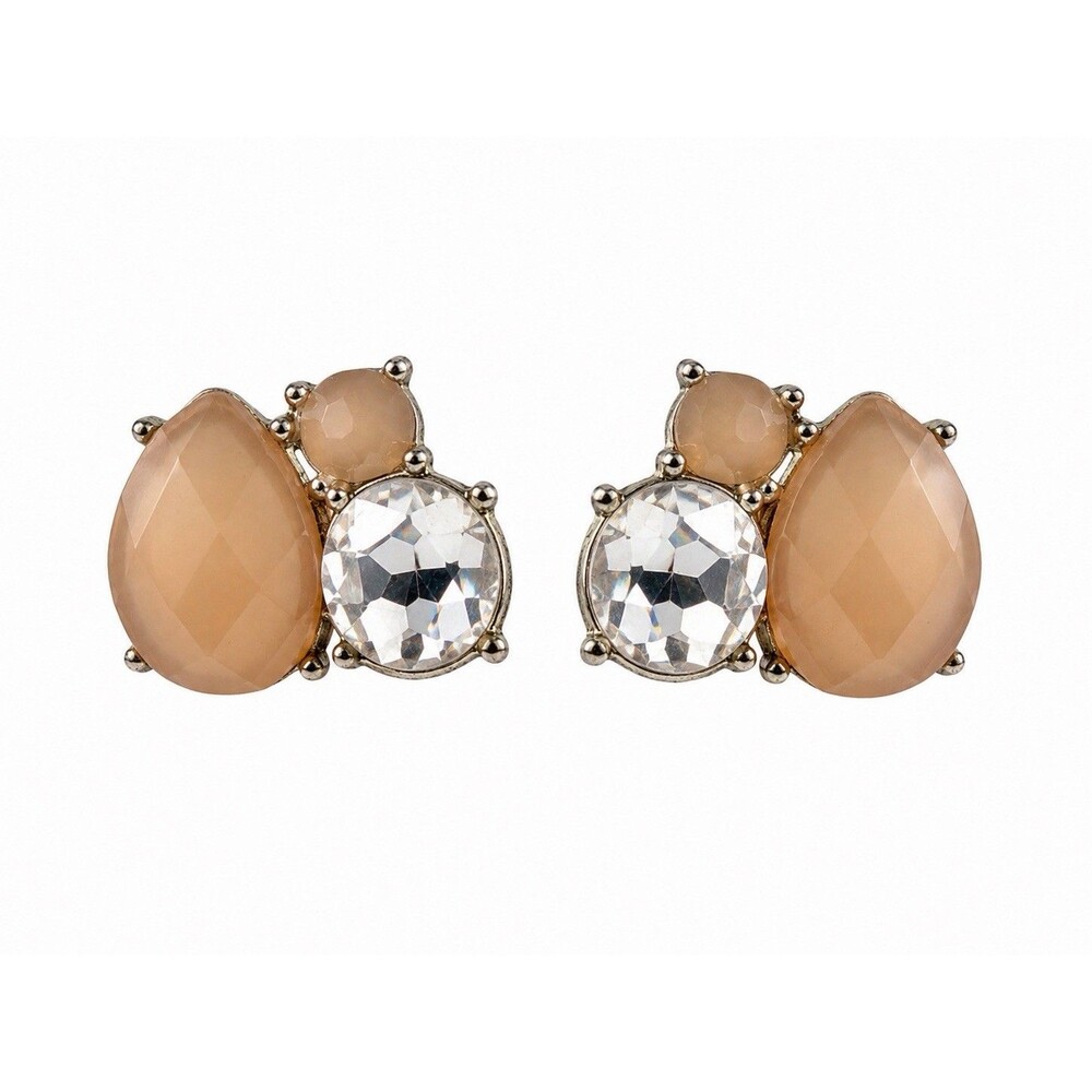 Vintage Blush Pink Faceted Statement Earrings Silver Tone Rhinestone Cluster